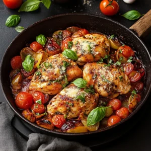 Ingredients including diced onions, minced garlic, and herbs being sautéed in a skillet, preparing the base for a creamy chicken sauce, emphasizing the aromatic cooking process